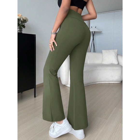 y2k trendy Overlap Waist v Flare Leg Pants - Picture 3 of 11